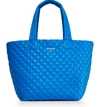 Mz Wallace Medium Metro Quilted Nylon Tote In Bright Blue/silver