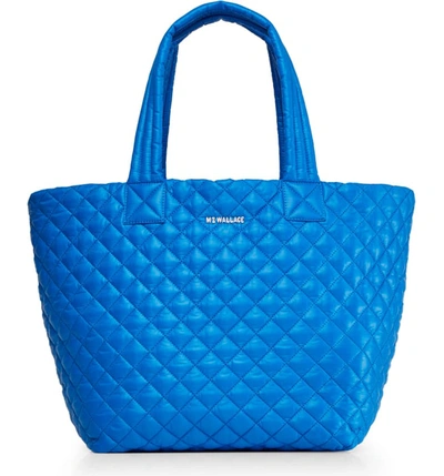 Mz Wallace Medium Metro Quilted Nylon Tote In Bright Blue/silver
