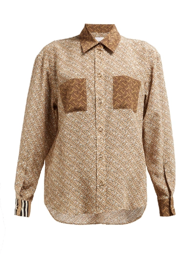 Burberry Two-tone Monogram Print Silk Oversized Shirt In Light Camel