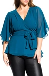 City Chic Wrap Top In Teal