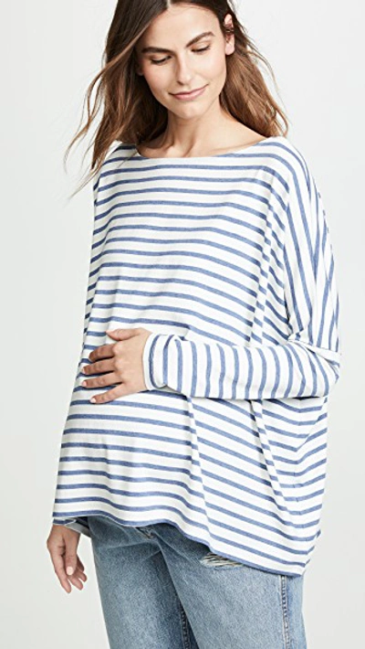 Hatch Long Sleeve T-shirt In Chambray/ivory Stripe