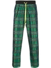 Amiri Cropped Checked Silk Drawstring Trousers In Green