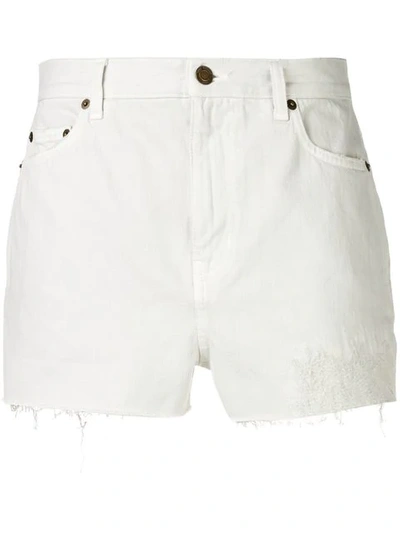 Saint Laurent Distressed Denim Shorts In White