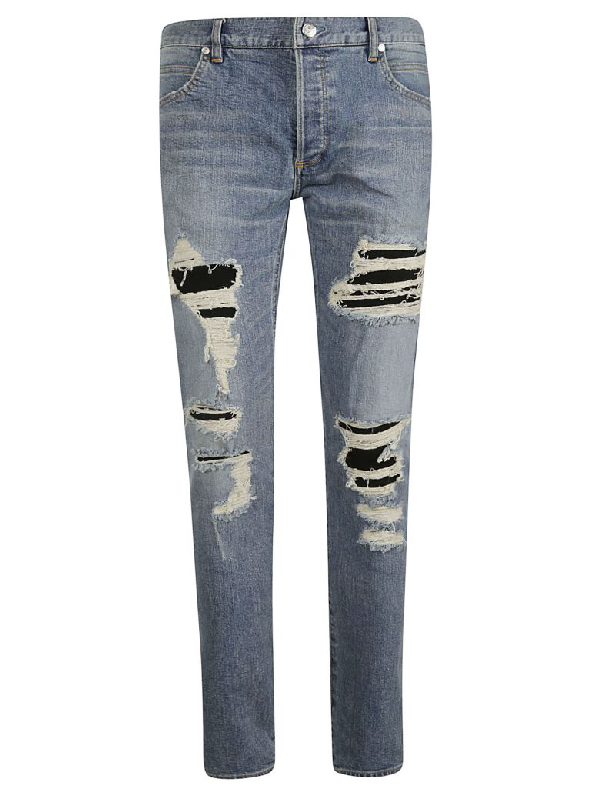 Balmain Distressed Jeans In Blue | ModeSens