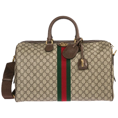 Gucci Genuine Leather Travel Duffle Weekend Shoulder Bag Ophidia In Beige