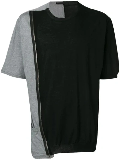 The Viridi-anne Zipped Long T-shirt In Black