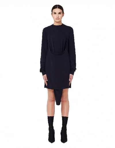 Rick Owens Drkshdw Indigo Cotton Asymmetric Dress In Navy Blue