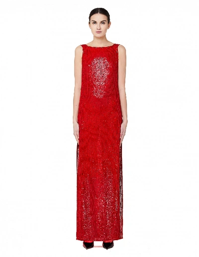 Ashish Floor Length Red Sequin Dress