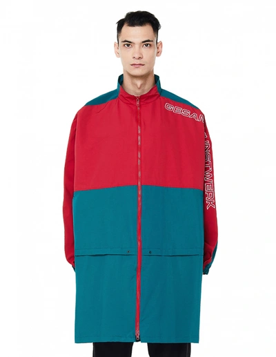 John Undercover Green & Red Embroidered Cotton Mix Coat