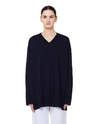 The Row Sabrina V-neck Cashmere Sweater In Navy Blue
