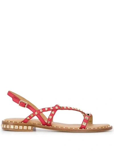 Ash Studed Flat Sandals - Red