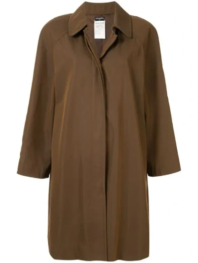 Pre-owned Chanel 1997 Single-breasted Midi Coat In Brown