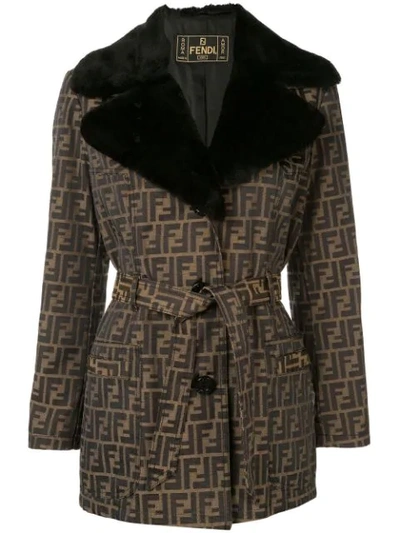 Pre-owned Fendi Faux Fur Collar Jacket In Brown