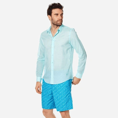 Vilebrequin Unisex Cotton Voile Light Shirt Solid In Blue