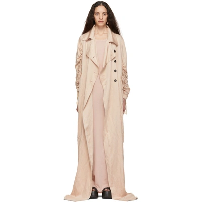 Ann Demeulemeester Oversized Ruched Double-breasted Crepe De Chine Coat In Old Rose