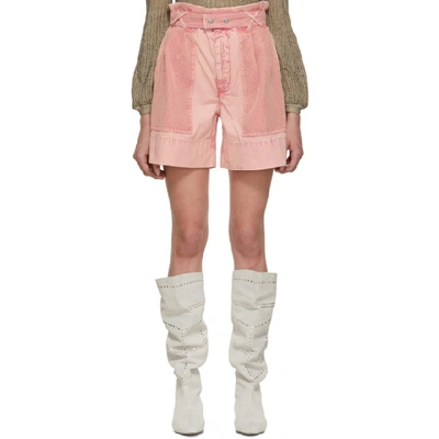 Isabel Marant Twen High-rise Mesh-paneled Denim Shorts In Pink