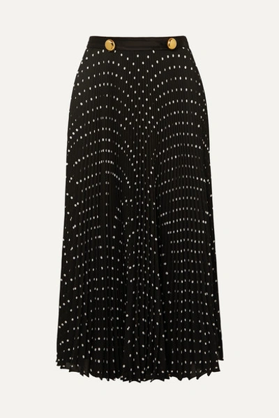Prada Satin-trimmed Pleated Polka-dot Crepe Midi Skirt In Black & White