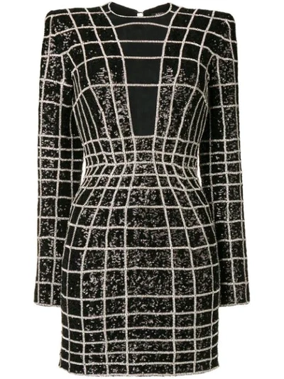 Balmain Crystal-embellished Stretch-mesh Mini Dress In Black