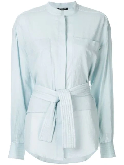 Balmain Belted Blouse In Blue