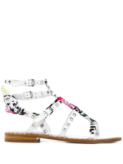 Ash Studded Scarf Wrapped Sandals In White