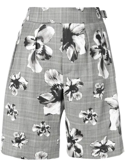 Neil Barrett Prince Of Wales Floral Shorts In Grey