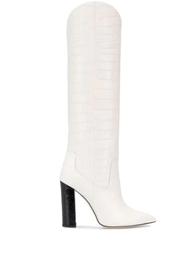 Francesca Bellavita Knee Length Embossed Boots In White