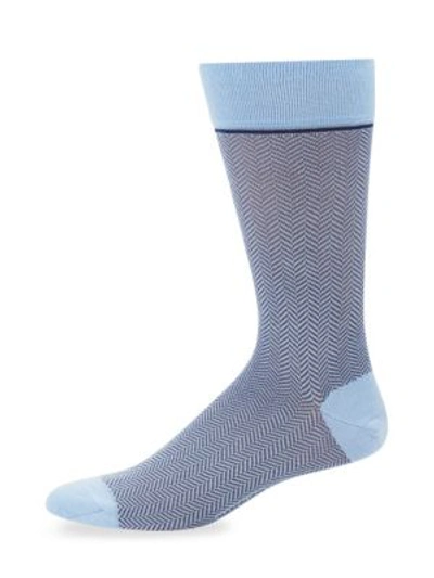 Marcoliani Men's Knit Two Tone Socks In Azure Blue