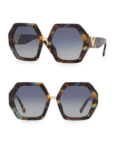 Valentino 57mm Hexagon Sunglasses In Havana Blue
