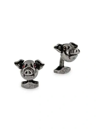 Tateossian Men's Mechanical Animals Crystal Pig Cufflinks In Silver