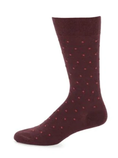 Marcoliani Men's Tropez Dot Knitted Socks In Merlot Red