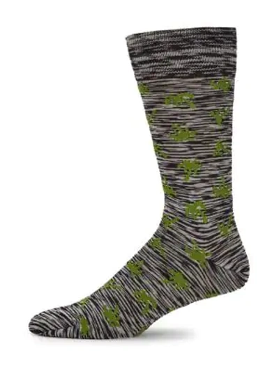 Paul Smith Men's Palm Stretch-cotton Mid-calf Socks In Black