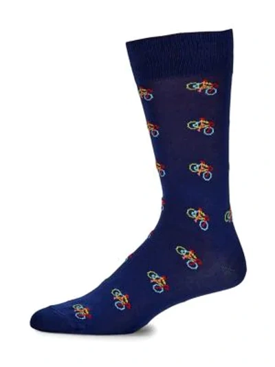 Paul Smith Men's Bike Stretch-cotton Mid-calf Socks In Navy