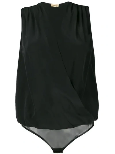 Liu •jo Draped V-neck Bodysuit In Black