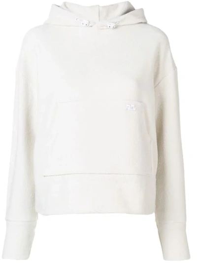 Courrèges Embroidered Logo Hoodie In Neutrals