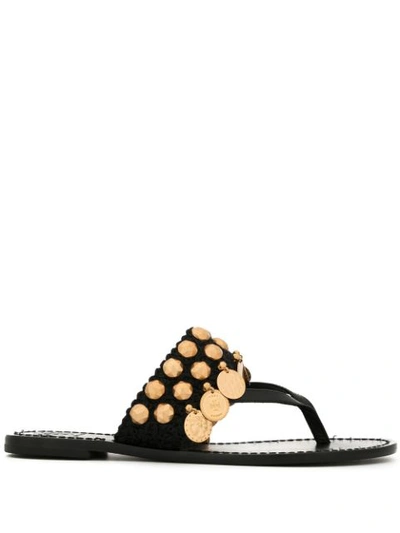 Tory Burch Patos Coin Thong Sandals In Perfect Black / Perfect Black