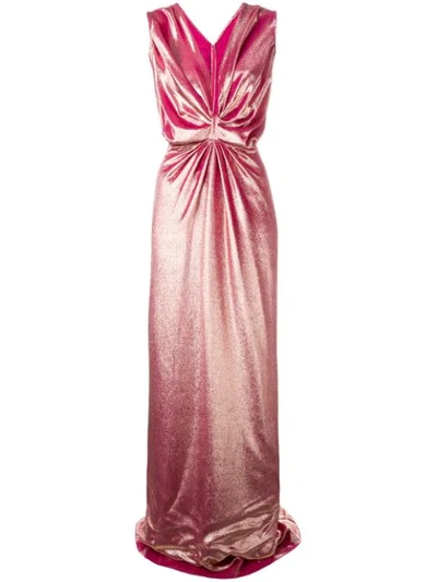 Rhea Costa Ruched Velvet Gown In Pink