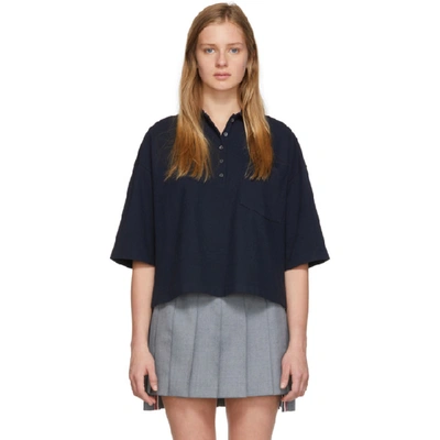 Thom Browne Navy Oversized Pique Polo In 415 Navy