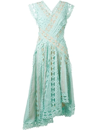Zimmermann Moncur Studded Paneled Broderie Anglaise Cotton And Linen And Silk-blend  Dress In Green