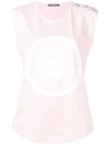 Balmain Logo Coin Three Button Tank Top In White Rose|rosa