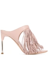 Alexander Mcqueen 100 Blush Fringed Leather Mules In Nude