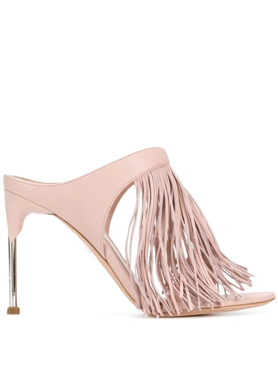 Alexander Mcqueen 100 Blush Fringed Leather Mules In Nude