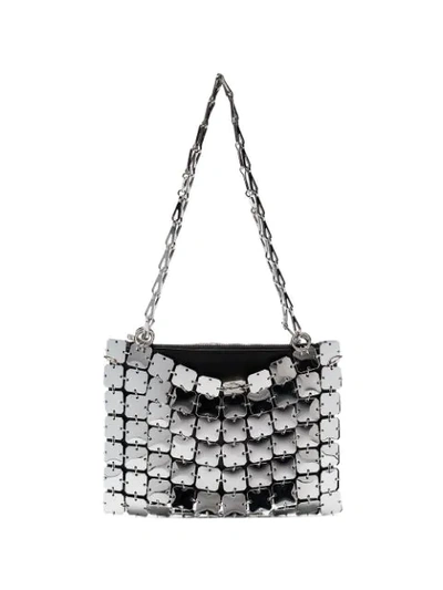 Paco Rabanne Square 1969 Chainmail And Leather Shoulder Bag In Silver