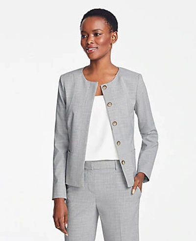 Ann Taylor The Petite Crewneck Jacket In Graph Check In Grey Multi