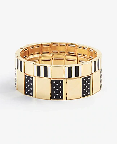 Ann Taylor Stripe Dot Enamel Stretch Bracelet Set In Gold