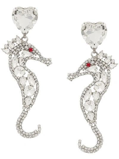 Alessandra Rich Seahorse Crystal Clip-on Earrings In Metallic