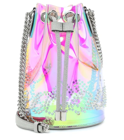 Christian Louboutin Marie Jane Spiked Iridescent Pvc And Glittered-leather Bucket Bag In Transparent