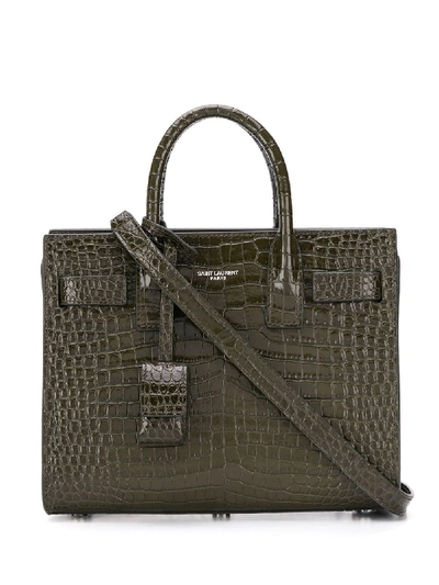 Saint Laurent Embossed Crocodile Effect Handbag - Green