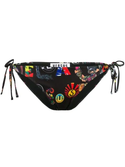Versus Patchwork Print Bikini Bottoms In Black