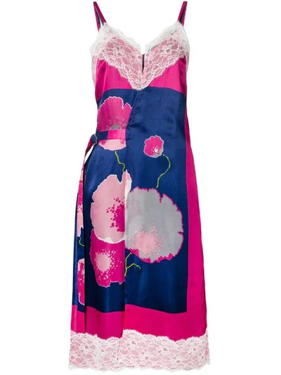Junya Watanabe Floral Print Slip Dress In Blue ,pink