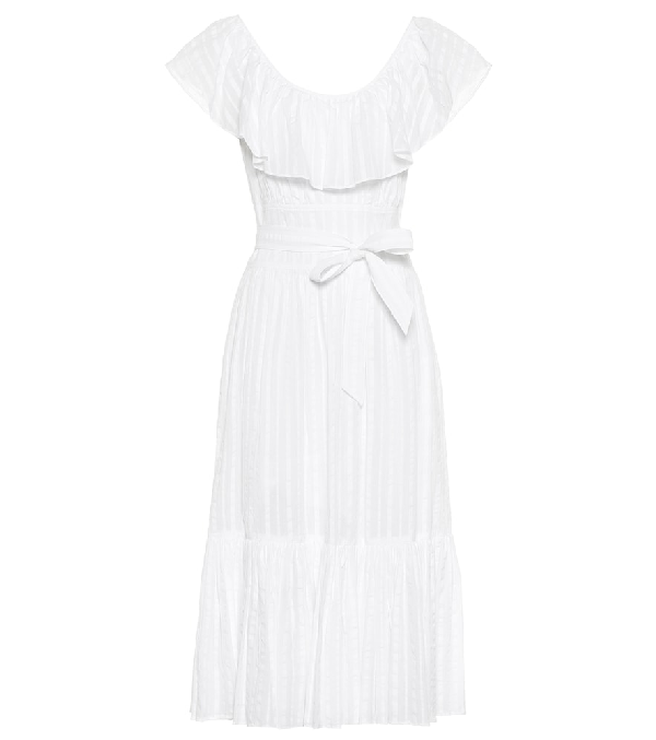 Tory Burch Frilled Cotton Midi Dress In White | ModeSens